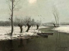 Erich Marschner 1911 Babenhausen - 1983 Memmingen - Winterliche Flusslandschaft - Öl/Lwd. Doubl.