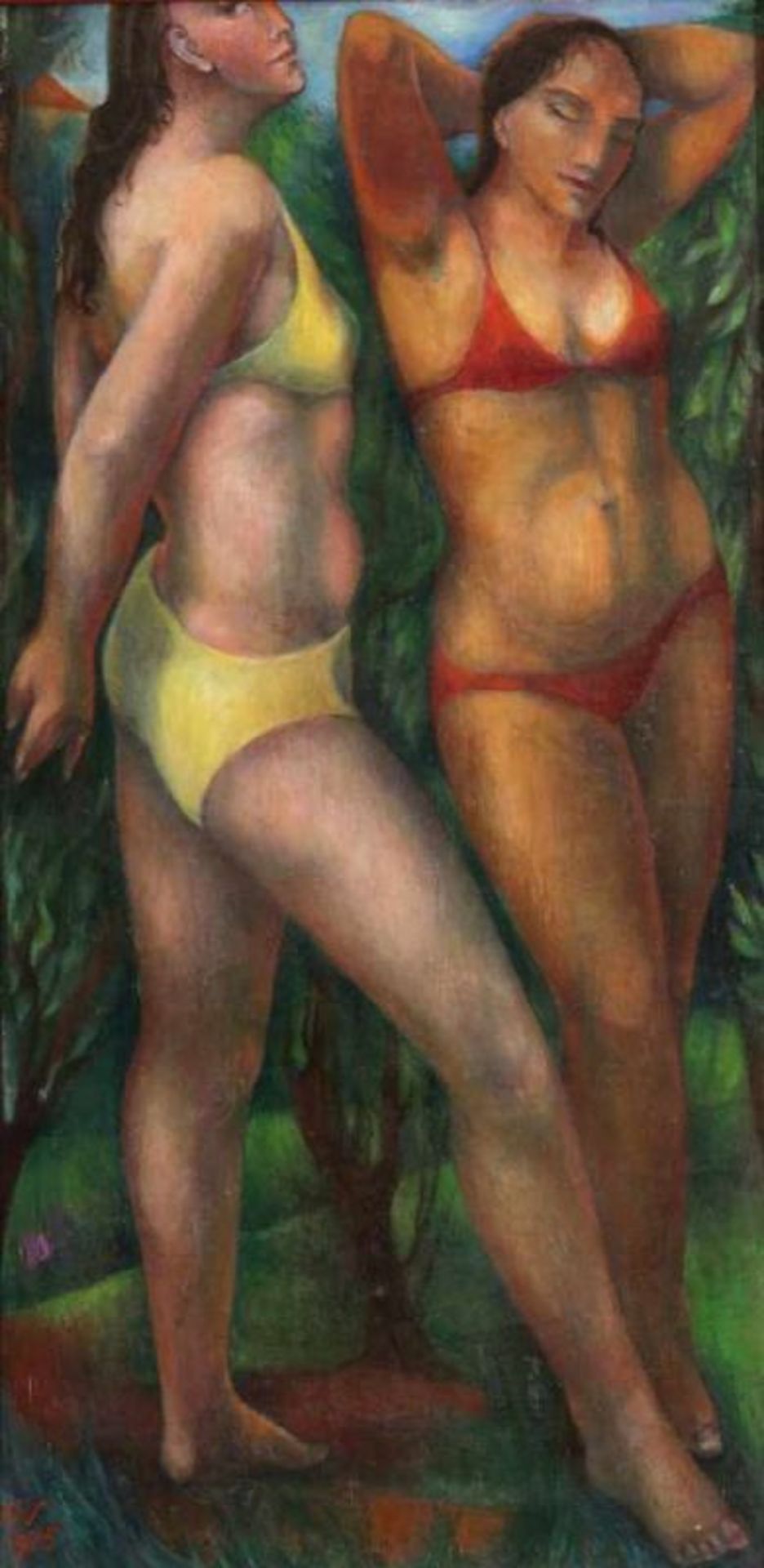 Ernst Wolfhagen 1907 Hannover - 1992 Hannover - Zwei Frauen im Bikini - Öl/Lwd. 99 x 49,5 cm Monogr. - Image 2 of 2