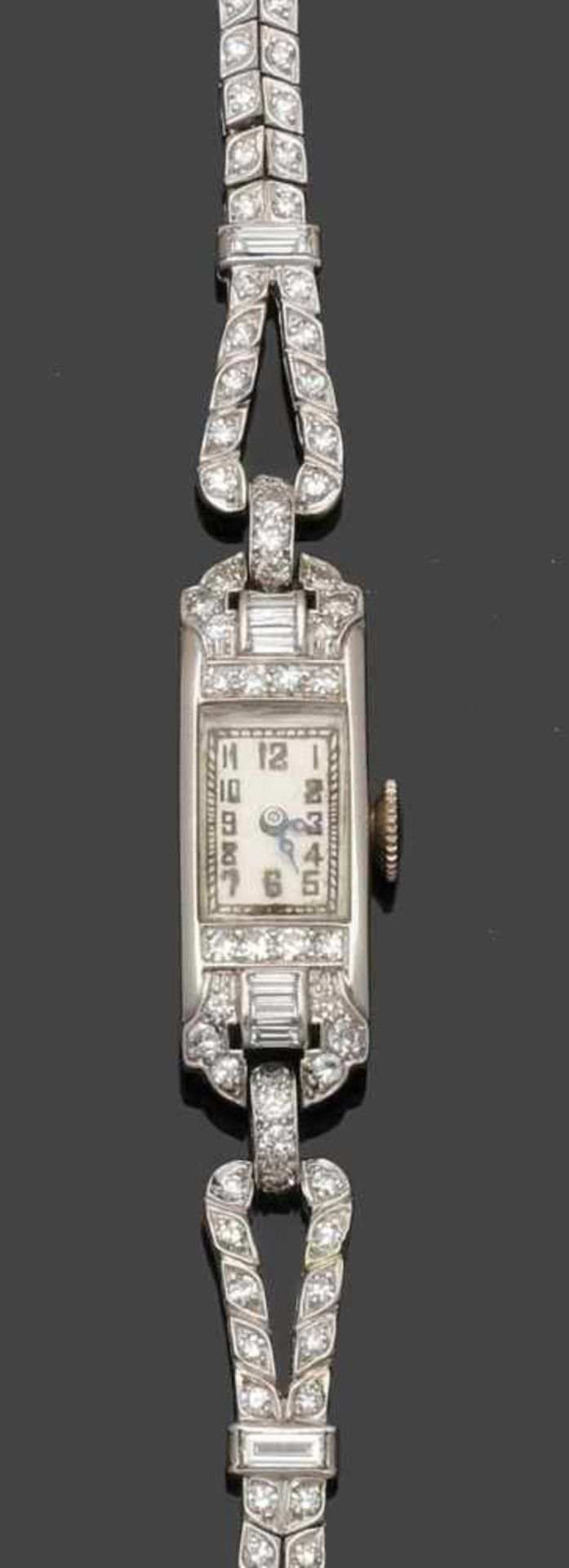 Damenarmbanduhr des Art Deco mit üppigem Diamantbesatz Fa. Henry Sandoz, Schweiz (Uhrwerk). Fa.