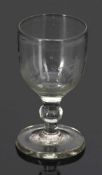 Weinglas mit Entenjagd Lauenstein, Mitte 18. Jh. Farbloses, leicht gräuliches Glas. Abriss. Auf