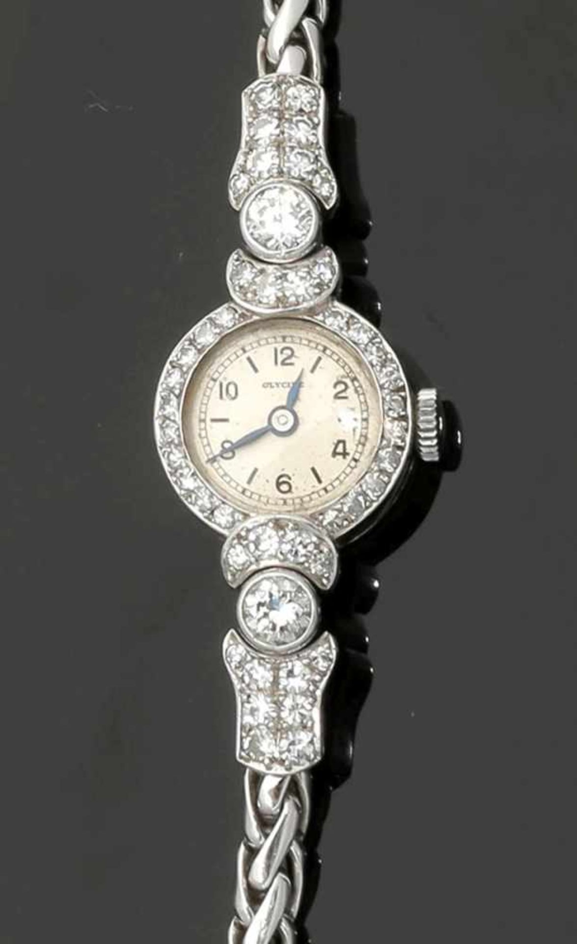 Damenarmbanduhr mit Diamanten A Lady's diamond watch Fa. Glycine Watch Co., Schweiz 585er WG,