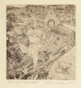 Arik Brauer 1929 Wien - "Das Wandern" - Radierung/Papier. 541/1000. 18 x 16,5 cm, 26,5 x 23 cm (