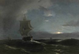 Anton Melbye 1818 Kopenhagen - 1875 Paris - Segelboote bei nächtlicher See - Öl/Lwd. auf