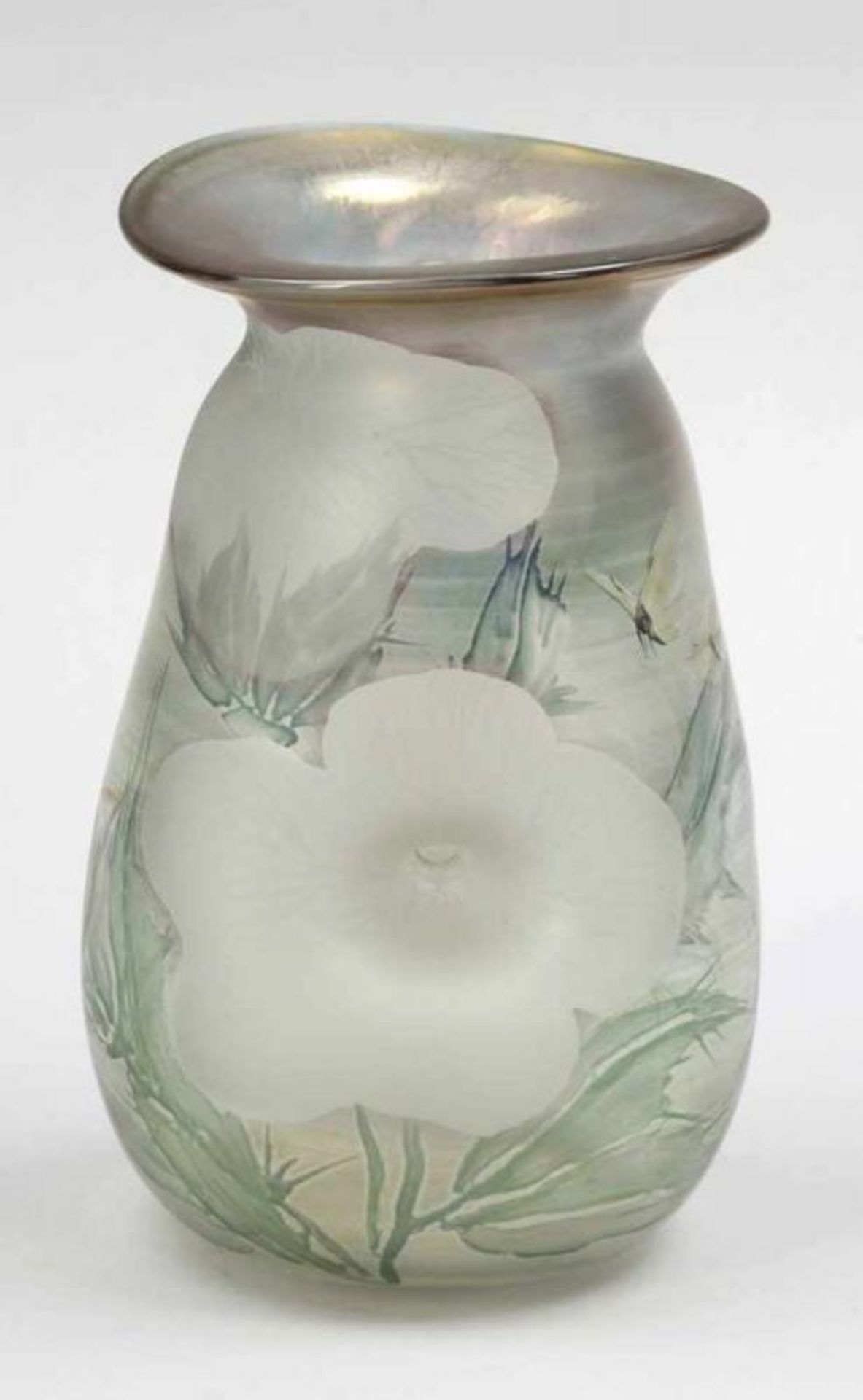 Unikat Vase mit eingestochener Wandung Erwin Eisch, Frauenau 1985. - Blüten mit Schmetterlingen - - Bild 2 aus 2