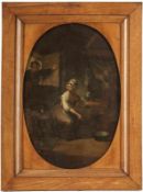 Künstler um 1800 - Küchenszene - Öl/Lwd. (Oval). 46,5 x 31,5 cm. Rahmen. Leichte Farbverluste.