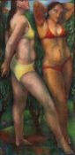 Ernst Wolfhagen 1907 Hannover - 1992 Hannover - Zwei Frauen im Bikini - Öl/Lwd. 99 x 49,5 cm Monogr.
