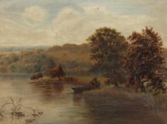 Künstler des 19. Jahrhunderts - Flusslandschaft - Öl/Lwd. 31 x 41 cm. Rahmen. Leichte Farbverluste.