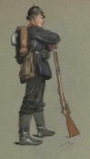 Georg Wolf 1882 Niederhausbergen/Elsaß - 1962 Uelzen - "Ein Grenadier" - Gouache, Feder und