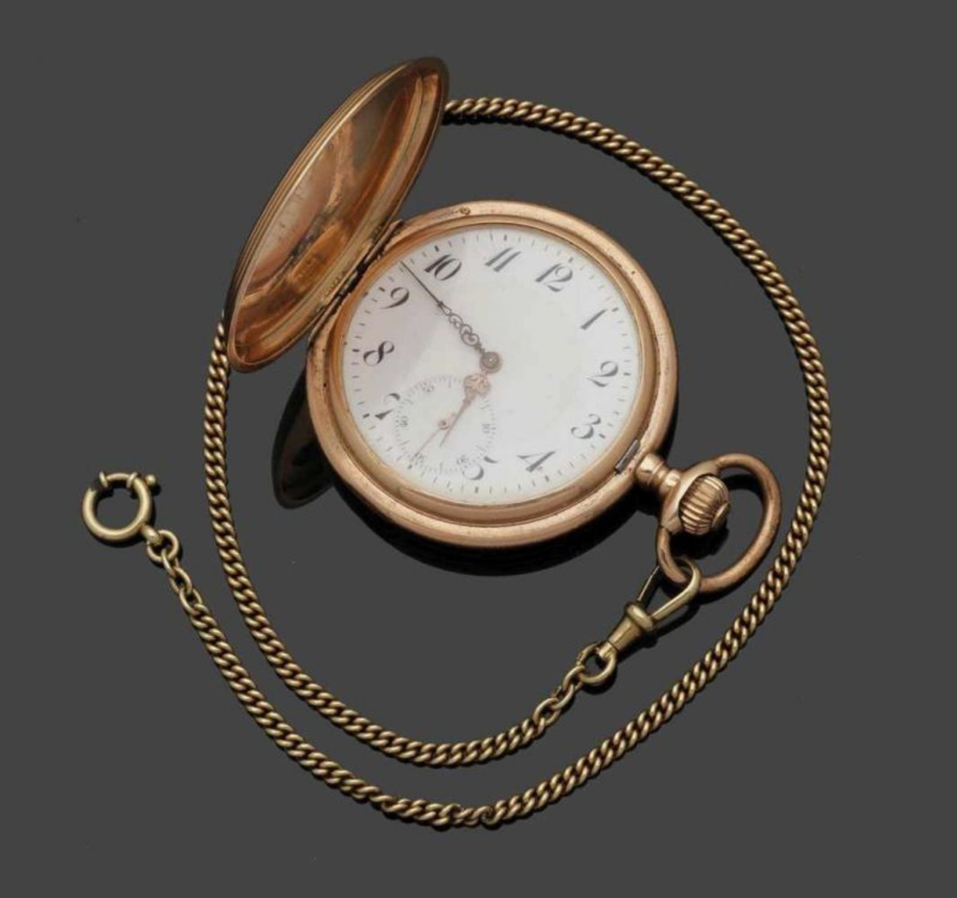 Savonette mit Uhrenkette Fa. Philippe Dubois & Fils, Schweiz. Savonette: 585er Roségold, gestemp. - Bild 3 aus 4