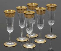 6 Champagnerflöten "Thistle Gold" Verreries & Cristalleries de Saint Louis, France. Farbloses