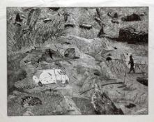Jerzy Jedrysiak 1954 Zakopane - "Piknik" - Holzstich/Seidenpapier. 14/50. 49,5 x 64,5 cm, 59,5 x