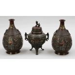 Vasenpaar und Räuchergefäß Pair of Vases and 1 Koro China, um 1900. Cloisonné H. 30 cm.