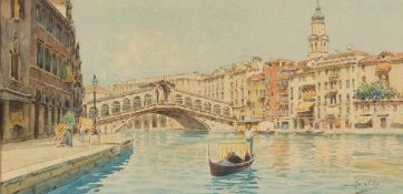 Künstler um 1900 - Die Rialtobrücke in Venedig - Aquarell/Papier. 15,5 x 30,5 cm (