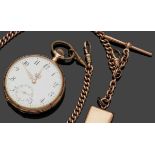 Taschenuhr mit Uhrenkette des Jugendstils Taschenuhr: 585er GG, gestemp. Ein-Deckel-Gold, Ein-