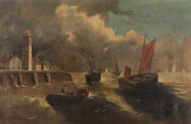 Künstler des 19. Jahrhunderts - Boote bei aufziehendem Gewitter - Öl/Lwd. Doubl. 68 x 105 cm.