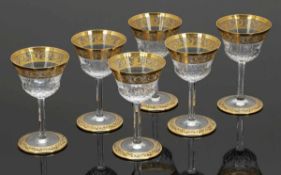 6 Weingläser "Thistle Gold" Verreries & Cristalleries de Saint Louis, France. Farbloses