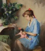 Jozsef Balint 1886 - Mädchen mit Puppe - Pastellkreiden/Papier. 36,5 x 32,5 cm. Sign. und undeutl.