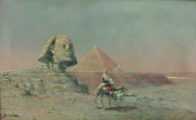 M. Bouvier Orientalist des 19. Jahrhunderts - Ägyptische Landschaft mit Sphnix, Pyramide und