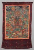 Thangka Nepal/Tibet, 19. Jahrhundert. Gouache/Leinen. Seidenbrokat. 75 x 51,5 cm. 110 x 71 cm. -