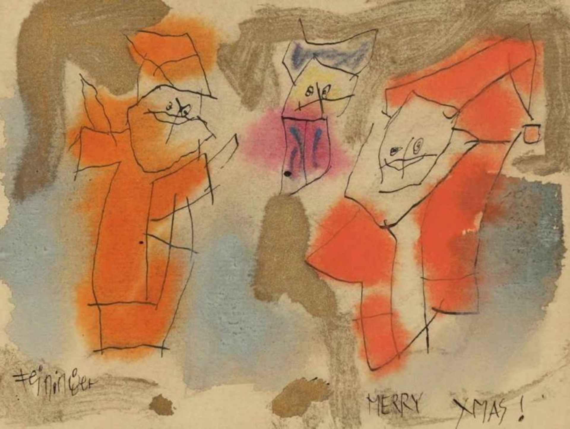 Lyonel Feininger 1871 New York - 1956 New York - "Ghosties (MERRY XMAS!)" - Tusche, Aquarell und - Image 2 of 2