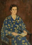 Georg Egmont Oehme 1890 Dresden - 1955 Dresden - Damenbildnis (Frau mit Buch) - Öl/Lwd. 110 x 80 cm.