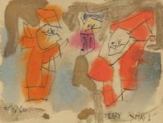 Lyonel Feininger 1871 New York - 1956 New York - "Ghosties (MERRY XMAS!)" - Tusche, Aquarell und