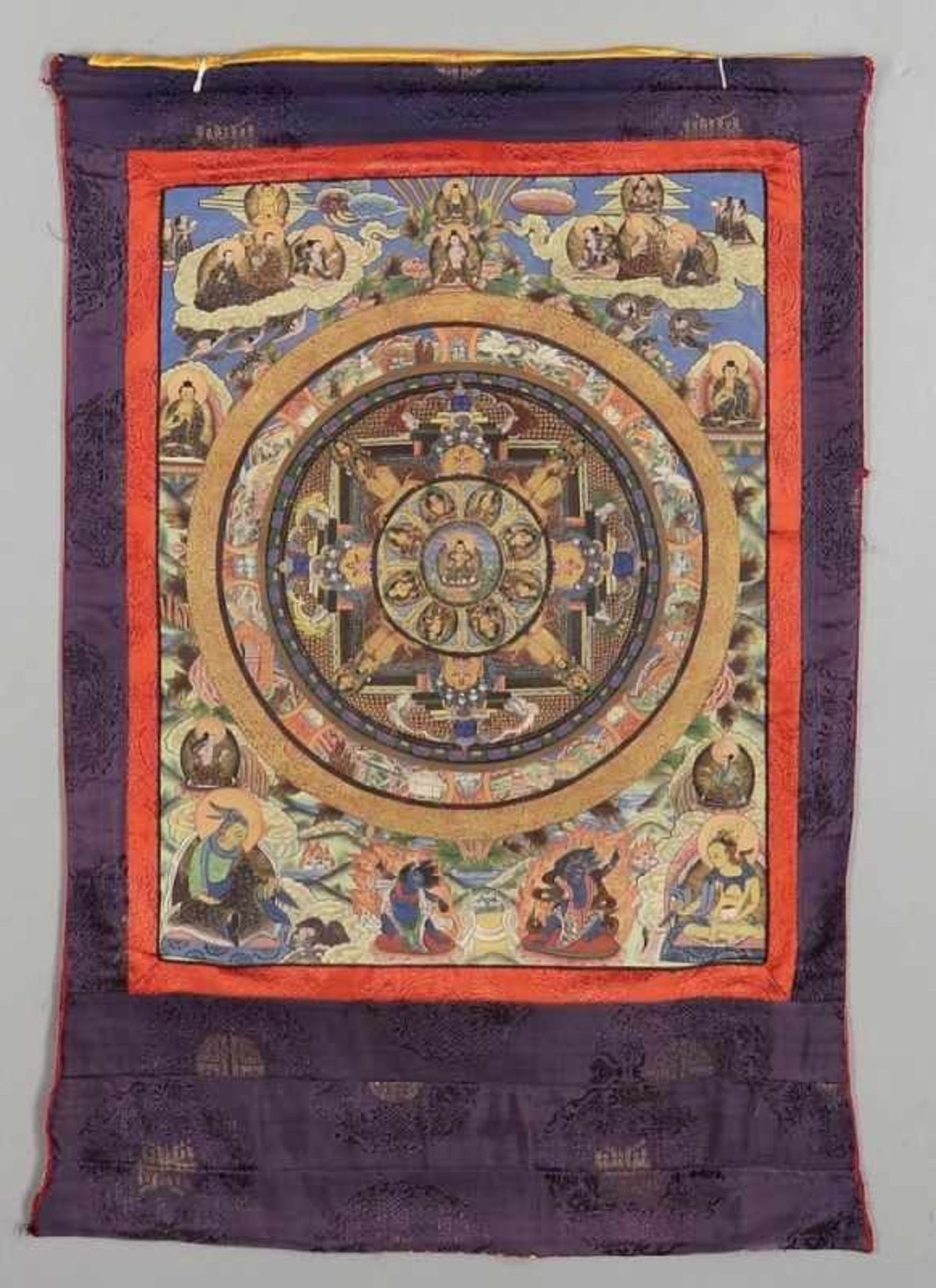 Thangka Nepal/Tibet, 19. Jahrhundert. Gouache/Leinen. Seidenbrokat. 65 x 50 cm. 94 x 70 cm. Rundes - Bild 2 aus 2