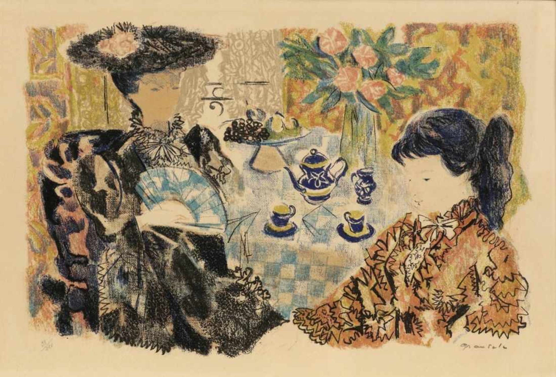 Emilio Grau-Sala 1911 Barcelona - 1975 Paris - Damen beim Kaffee - Farblithografie/Papier. 33/220.
