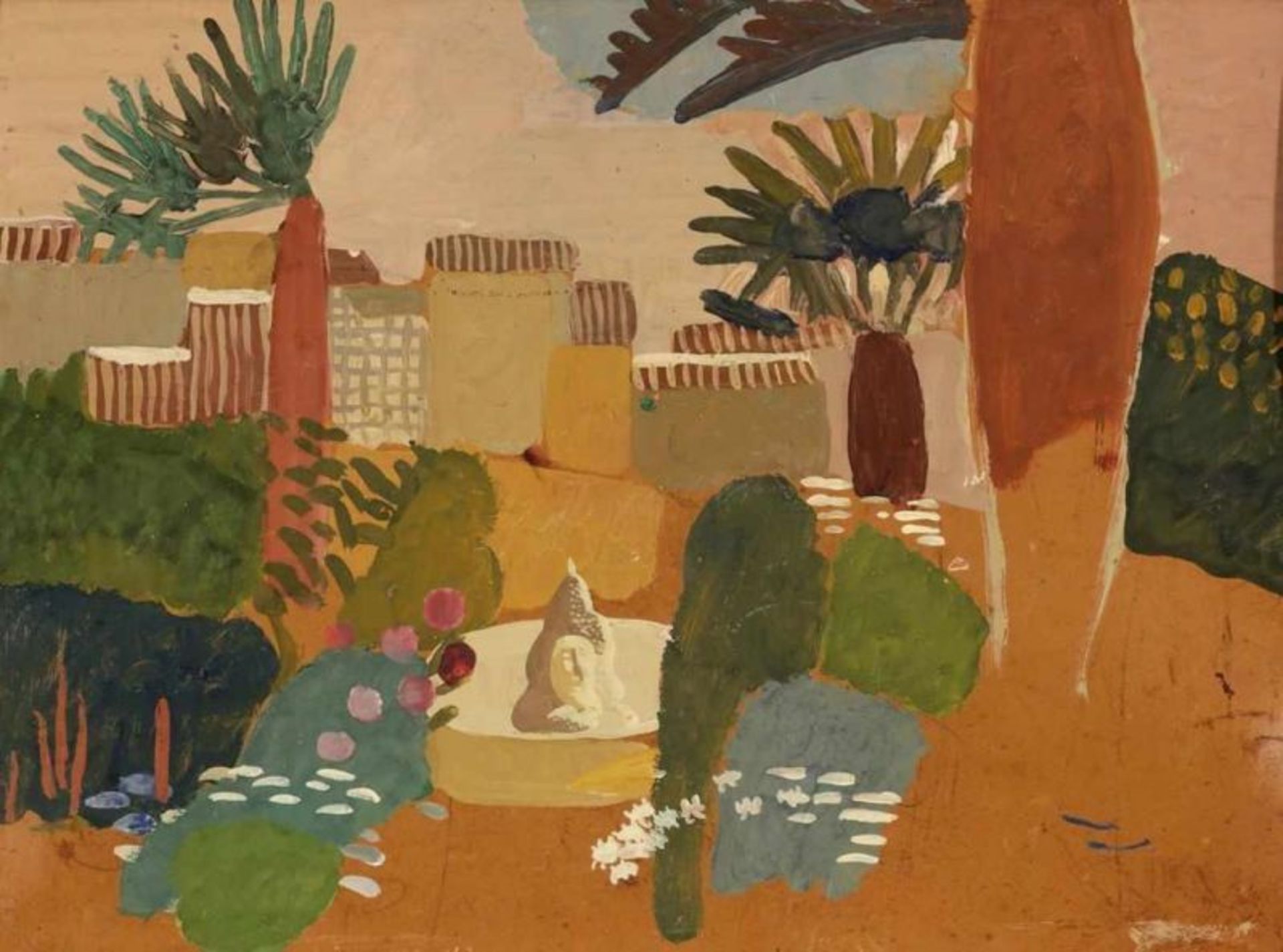 Bernhard Dörries 1898 Hannover - 1978 Bielefeld - Südlicher Garten - Gouache/Karton. 50 x 69 cm. - Image 2 of 2