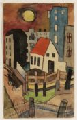 Grethe Jürgens 1899 Holzhausen - 1981 Hannover - Häuser einer Stadt - Aquarell/Papier.18,3 x 11,3