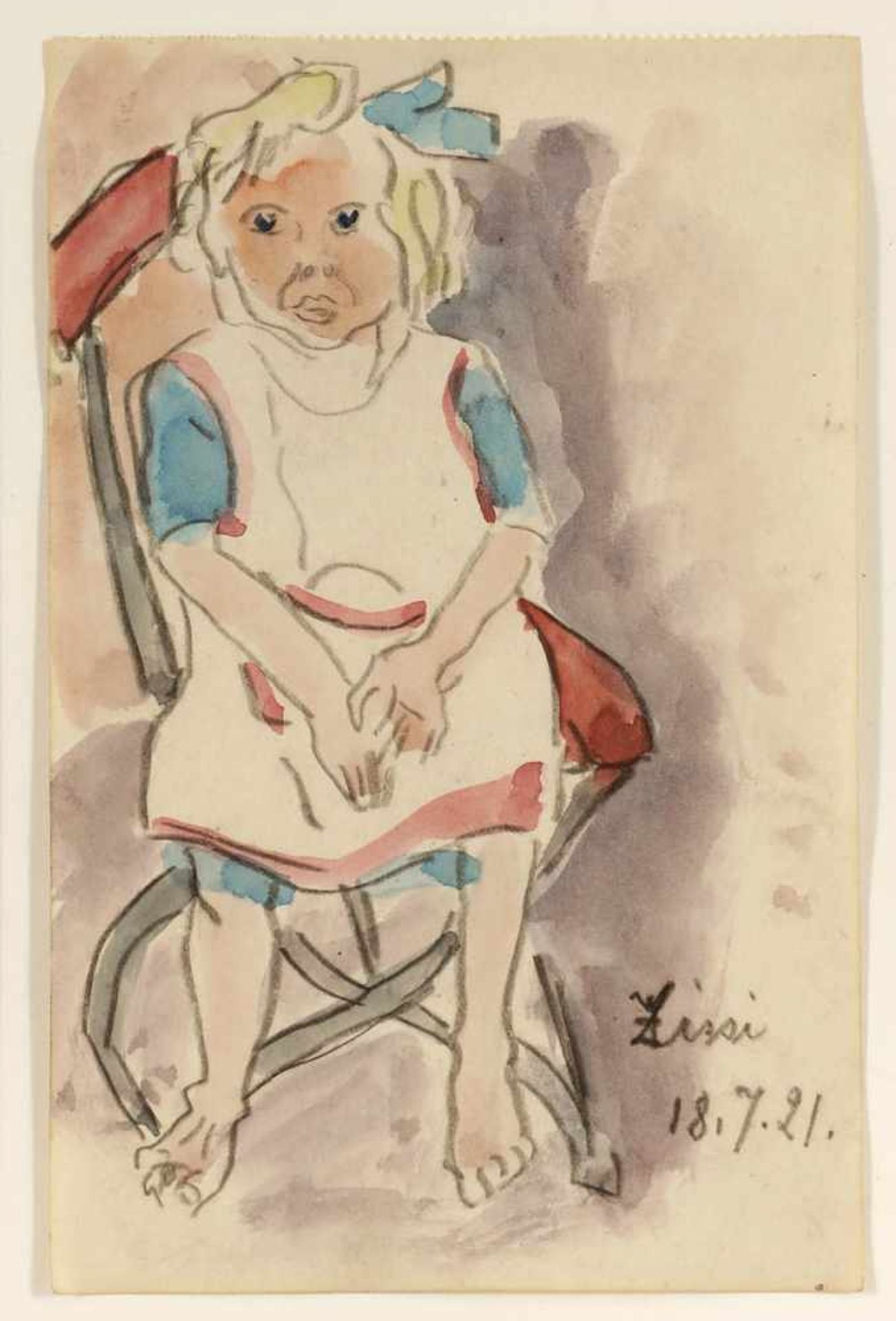 Grethe Jürgens 1899 Holzhausen - 1981 Hannover - "Zissi" - Aquarell/Papier. 17,5 x 11,3 cm. Bez. und