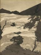 Landschaftsmaler des 20. Jahrhunderts - Landschaften - 3 Tuschezeichnungen. Bis 15 x 15 cm. 20,5 x