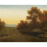Künstler des 19. / 20. Jahrhunderts - Landschaft mit Haus - Öl/Holz. 16 x 21 cm. Monogr. r. u.: A.
