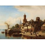 Wilhelm Alexander Meyerheim 1815 Danzig - 1882 Berlin - Hafen vor nordischer Stadt - Öl/Lwd. 42 x 57