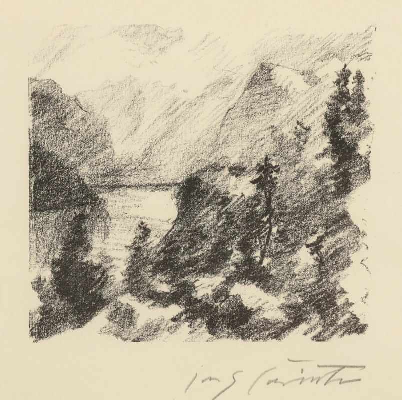 Lovis Corinth 1858 Tapiau - 1925 Amsterdam - "Bergsee" - Lithografie/Papier. 16,3 x 17,5 cm, 21 x 21