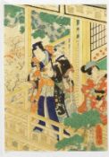 Utagawa Fusatane Tätig zwischen 1850-1870. - "Prinz Genji" - Farbholzschnitt. 35 x 25 cm. Im Stock