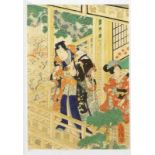 Utagawa Fusatane Tätig zwischen 1850-1870. - "Prinz Genji" - Farbholzschnitt. 35 x 25 cm. Im Stock