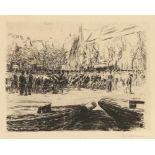 Max Liebermann 1847 Berlin - 1935 Berlin - "Rindermarkt in Leiden" - Radierung/Papier. 23 x 29,5 cm,