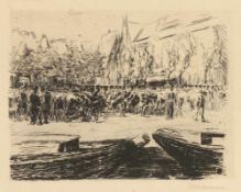 Max Liebermann 1847 Berlin - 1935 Berlin - "Rindermarkt in Leiden" - Radierung/Papier. 23 x 29,5 cm,