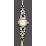 Damenarmbanduhr mit Diamanten des Art Deco 585er WG, gestemp. Gehäuse-D. 1,6 cm. L. 17,5 - 18,5