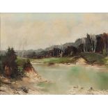 Künstler des 20. Jahrhunderts - Landschaft am Seeufer - Öl/Lwd. 31 x 40 cm. Undeutl. sign l. u.: M