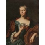 Künstler des 18. Jahrhunderts - Portrait einer jungen Dame mit Kakaotasse - Öl/Lwd. Doubliert. 94