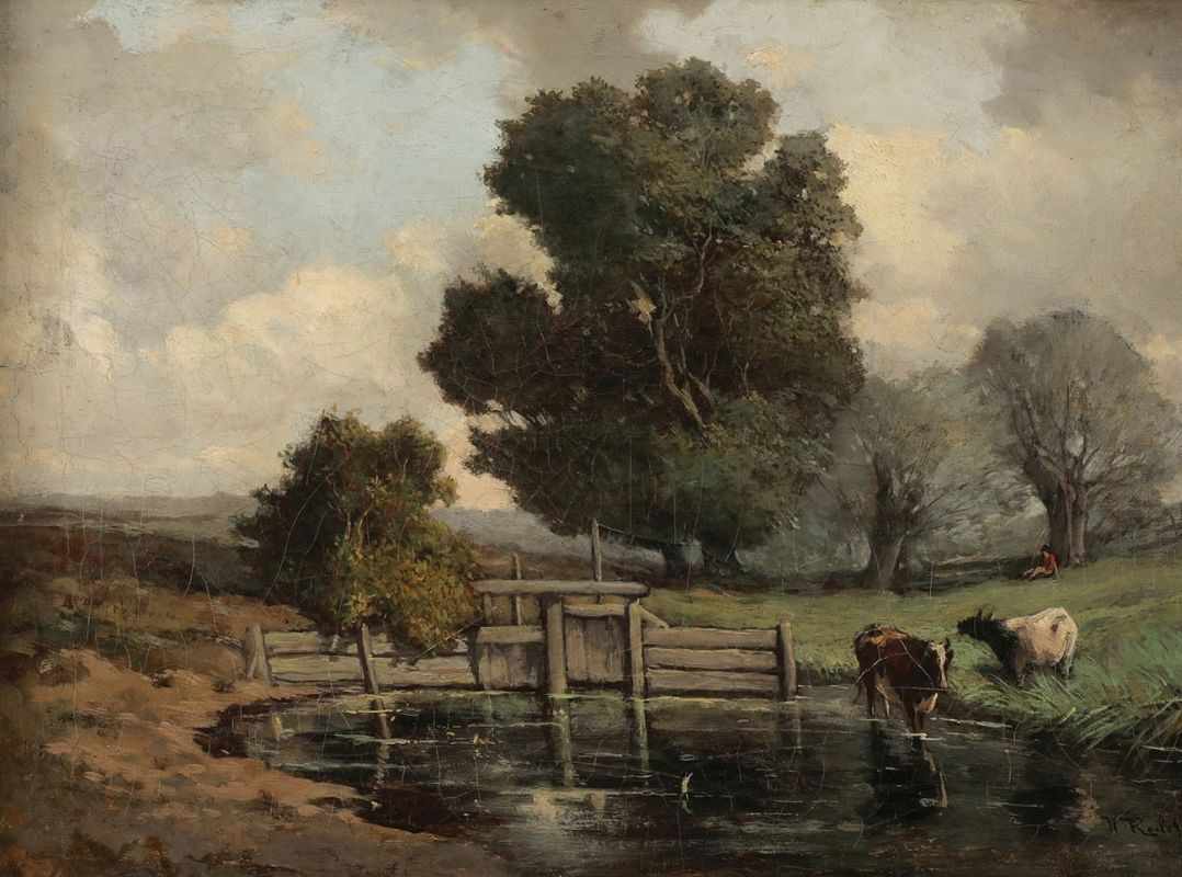 Willem Roelofs 1822 Amsterdam - 1897 Berchem - Landschaft mit Kühen - Öl/Lwd. Doubliert. 34 x 46 cm.