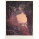 Ernst Fuchs 1930 Wien - 2015 Wien - "Im Bett (Die große Nana)" - Farbradierung/Papier. 57/80. 66 x