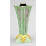 4passige Vase Art Déco Etonia Ware, England um 1920. Keramik, heller Scherben. Grün, gelb,