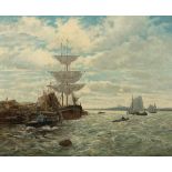 Andreas Dirks 1866 Sylt - 1922 Düsseldorf - Segelschiff im Hafen - Öl/Lwd. 76 x 95 cm. Sign. r.