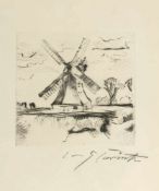 Lovis Corinth 1858 Tapiau - 1925 Amsterdam - Windmühle - Radierung. 12 x 12 cm. 25 x 18 cm. Sign. r.