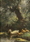 Constant David Ludovic Artz 1870 Paris - 1951 Soest - Entenfamilie am See - Öl/Holz. 25 x 18 cm.