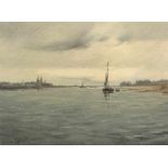 Manfred Schatz 1925 Bad Stepenitz - 2004 Meerbusch - Rheinansicht - Öl/Lwd. 30 x 40 cm. Sign. l. u.: