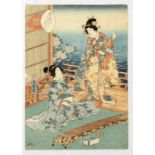 Utagawa Kunisada II 1823 - 1880 Tokio - "Hashihime" - Farbholzschnitt. 32,5 x 23 cm. Im Stock